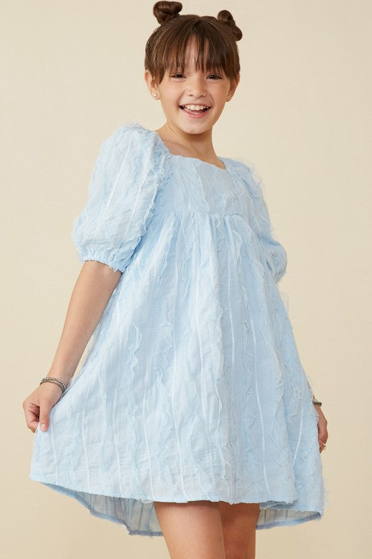Girls Ruffled Mesh Square Neck Dress