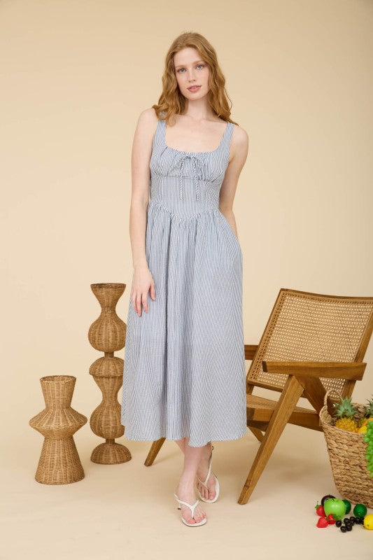 Stripe Sleeveless Corset Detail Midi Dress – Willow at Merle Norman