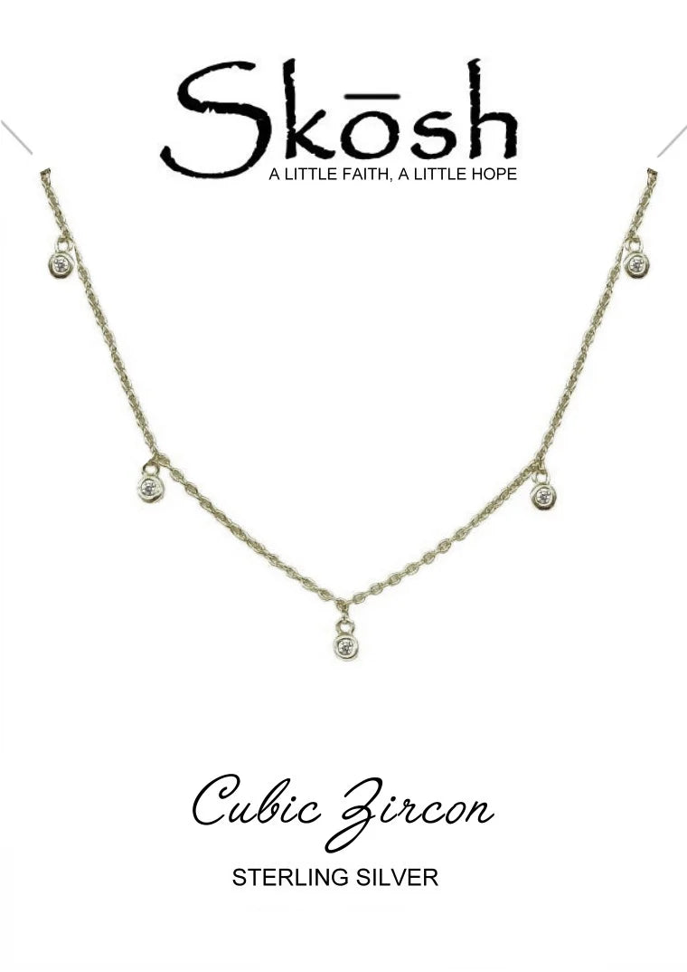 Skosh Silver Pearl with Small CZ Necklace with 16