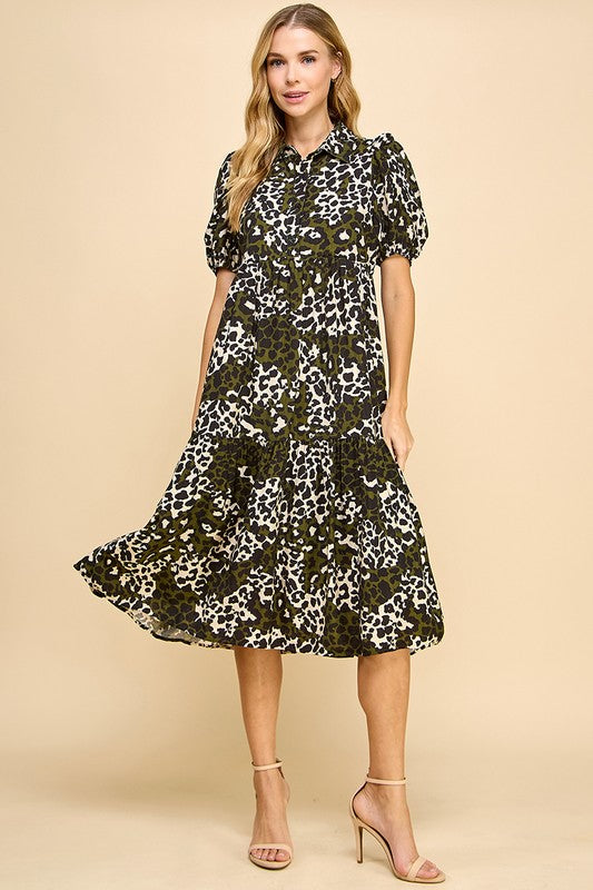 Animal Print Collared Midi Shirt Dress1