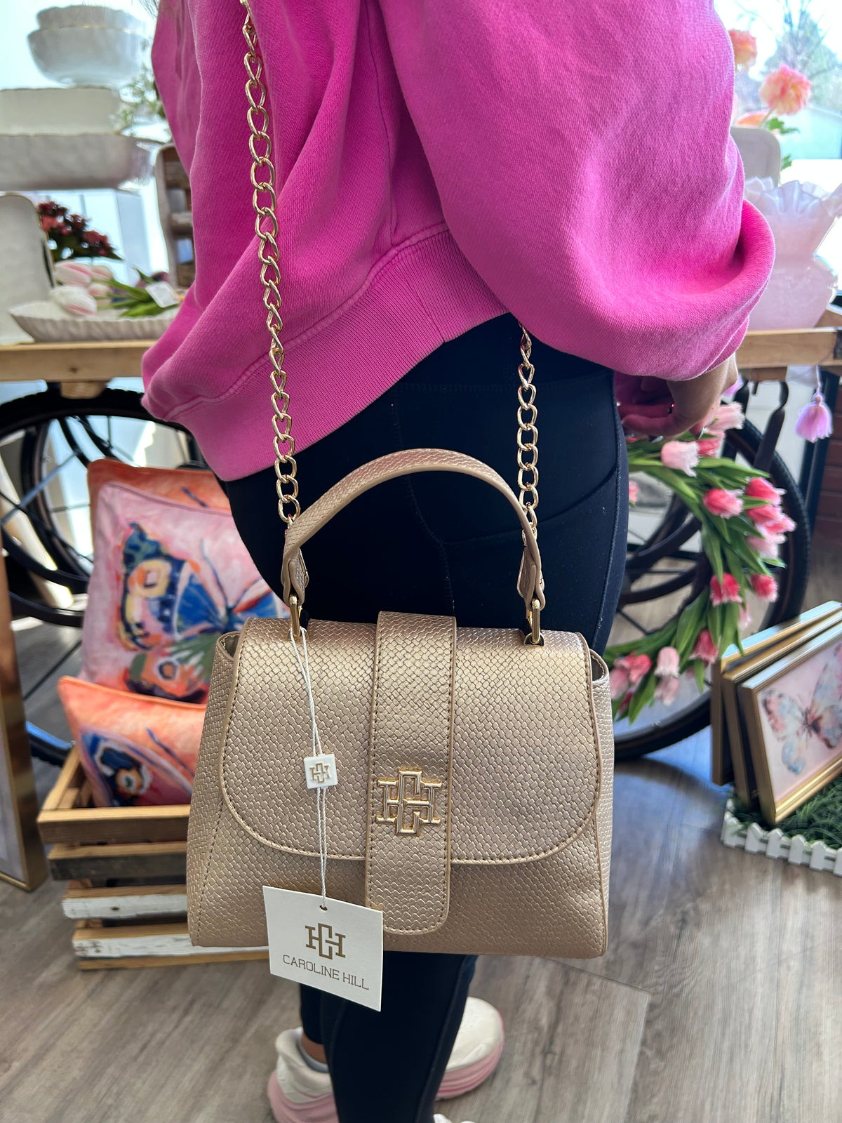 Caroline Hill Tucker Handbag Woven Gold
