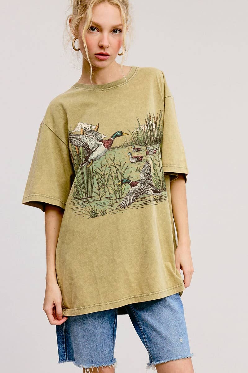 Mallard Ducks Vintage Graphic S/S Washed Boyfriend Tee
