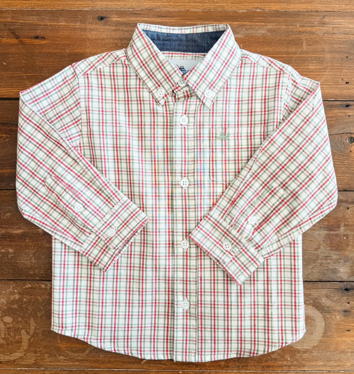 Southbound LS Dress Shirt- Cream/Red/Green