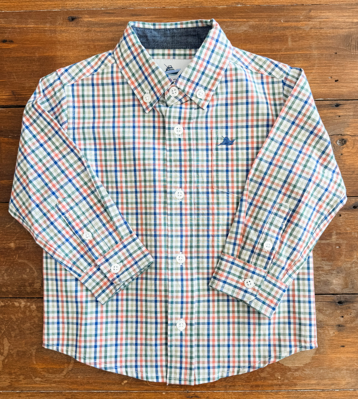 Southbound LS Dress Shirt- Navy/Green/Rust