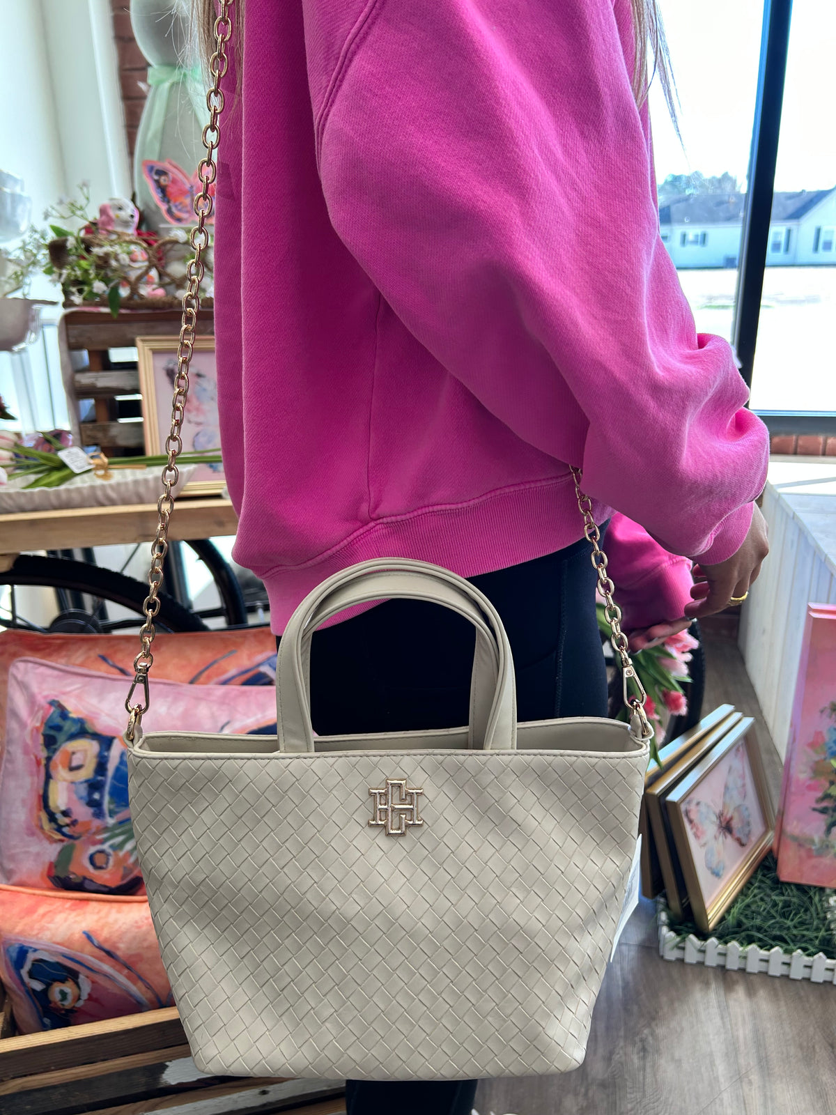 Caroline Hill Maren Mini Tote Woven Almond