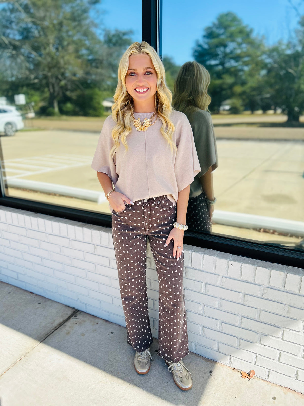 Vintage High Rise Straight - Brown Polka Dot