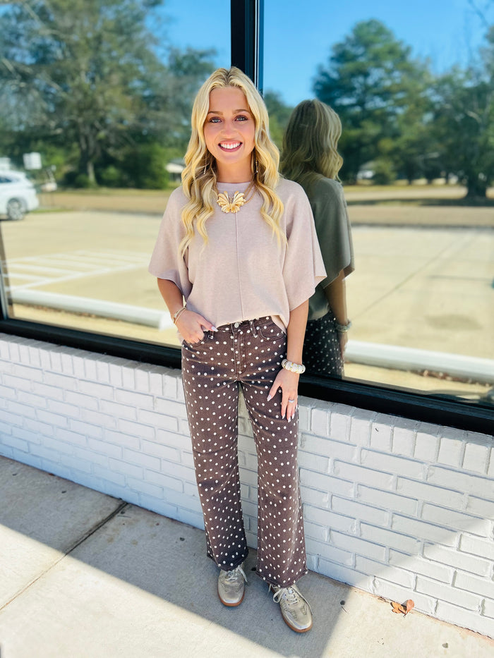 Vintage High Rise Straight - Brown Polka Dot