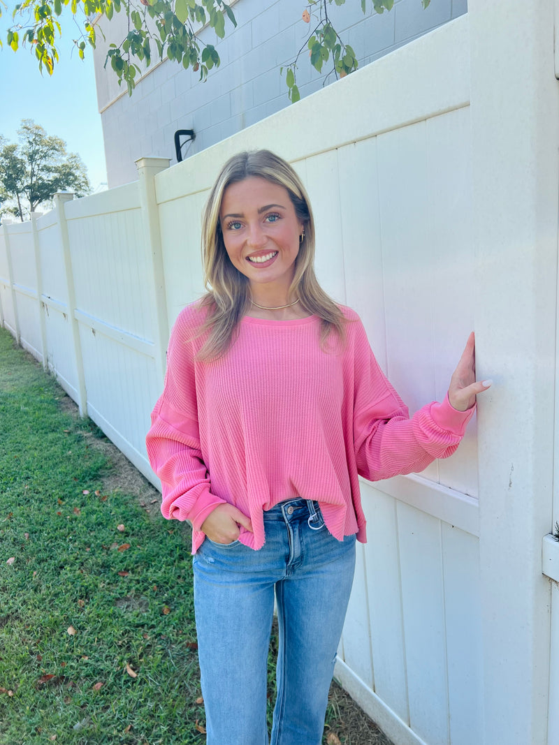 Chic Open Back Textured Knit Long Sleeve Top