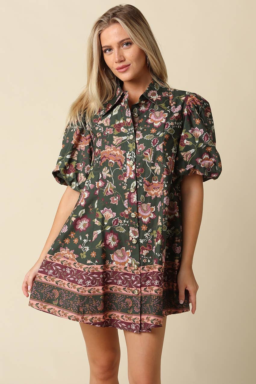 Lydia Floral Puff Sleeve Mini Dress