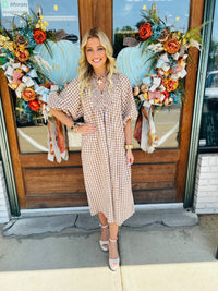 Puff Sleeve Plaid Midi Dress