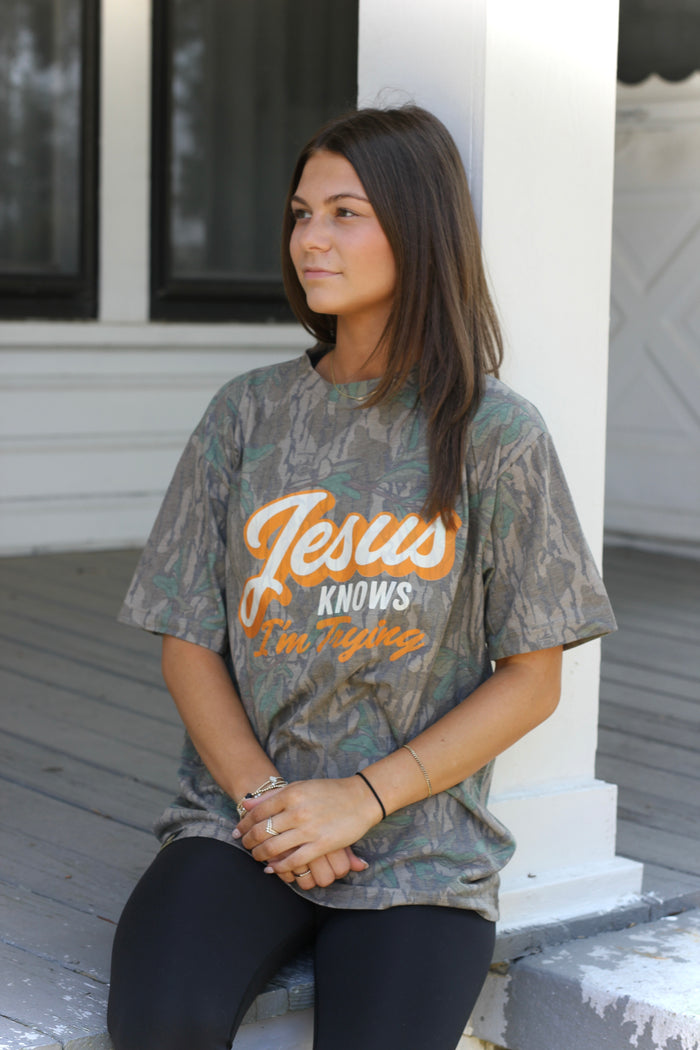Mad Hatter-JESUS KNOWS I'M TRYING T-SHIRT