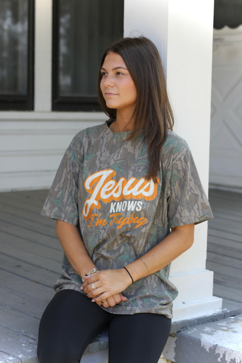 Mad Hatter-JESUS KNOWS I'M TRYING T-SHIRT