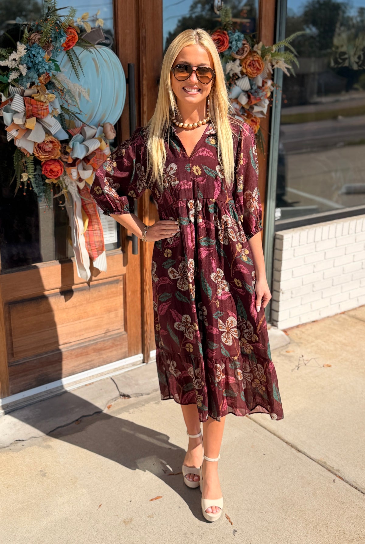 Mixed Floral Print Tiered Midi Dress
