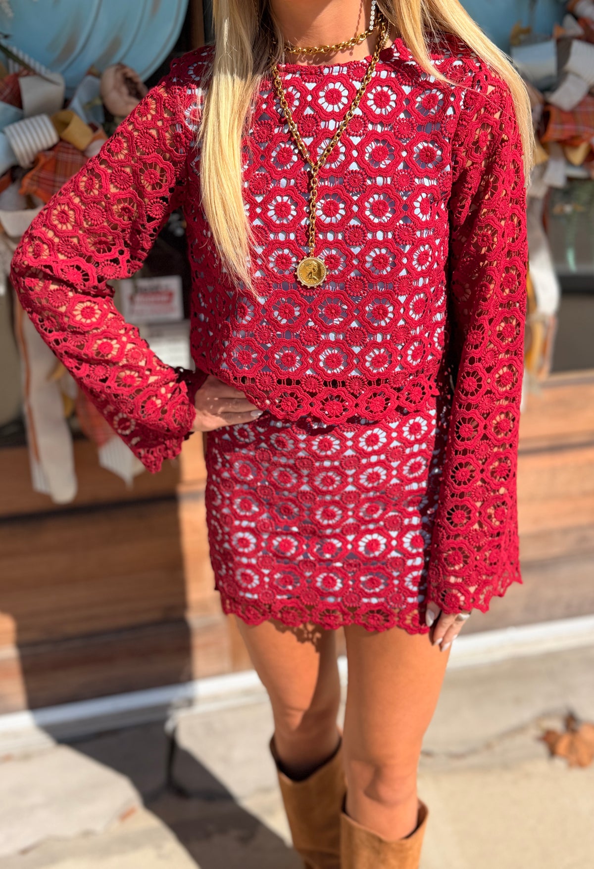 Floral Crochet Lace Skirt Set