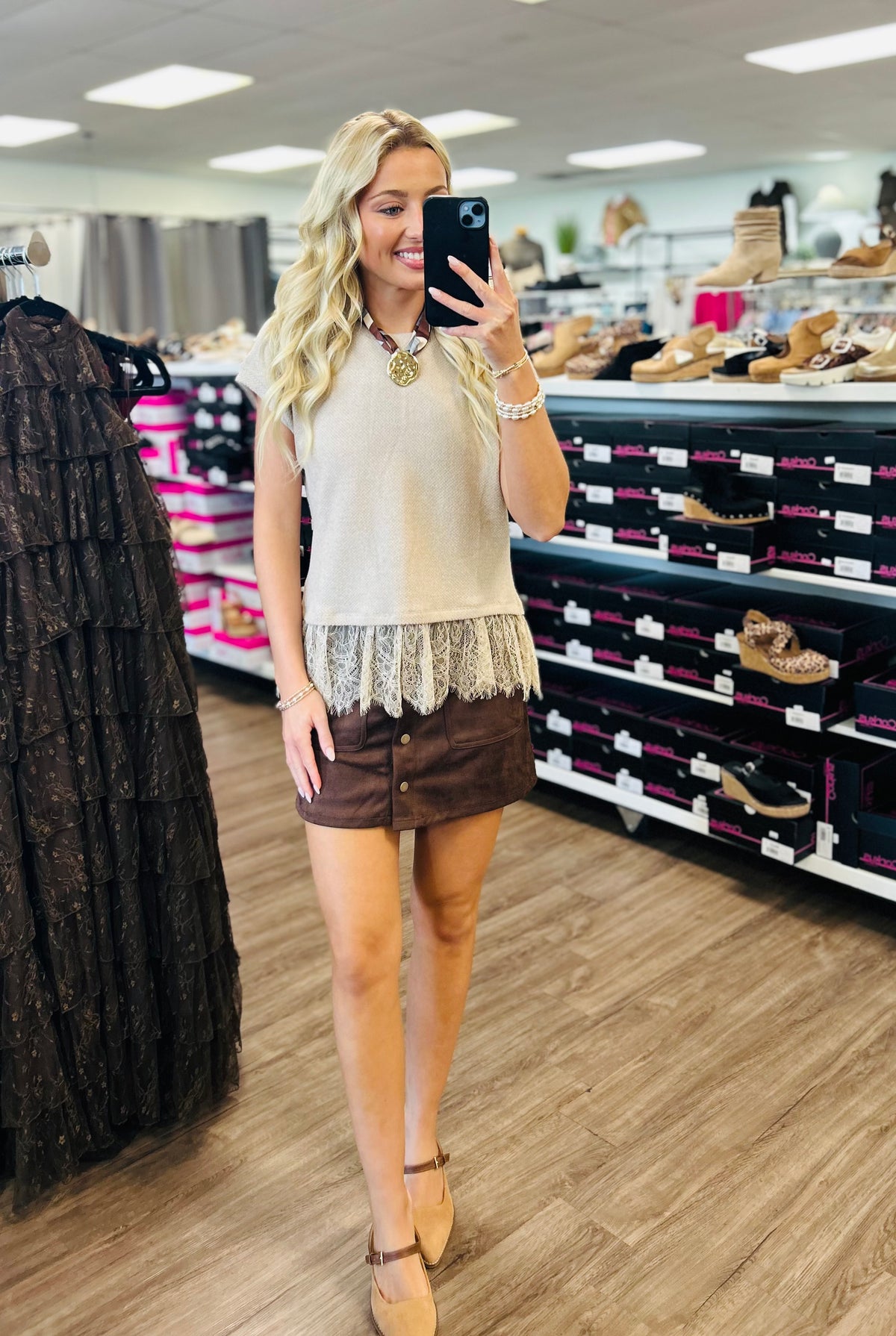 Lace Trim Textured Knit Top