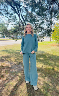 Slub Long Sleeve Top & Pants 2pcs Set