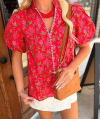 Floral Print Puff Sleeve Blouse