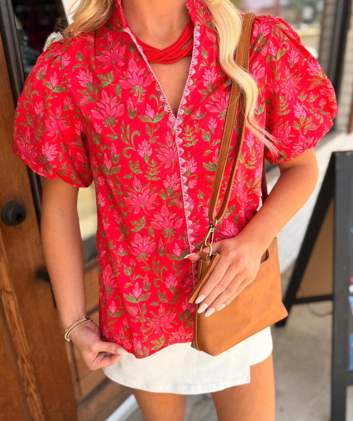 Floral Print Puff Sleeve Blouse