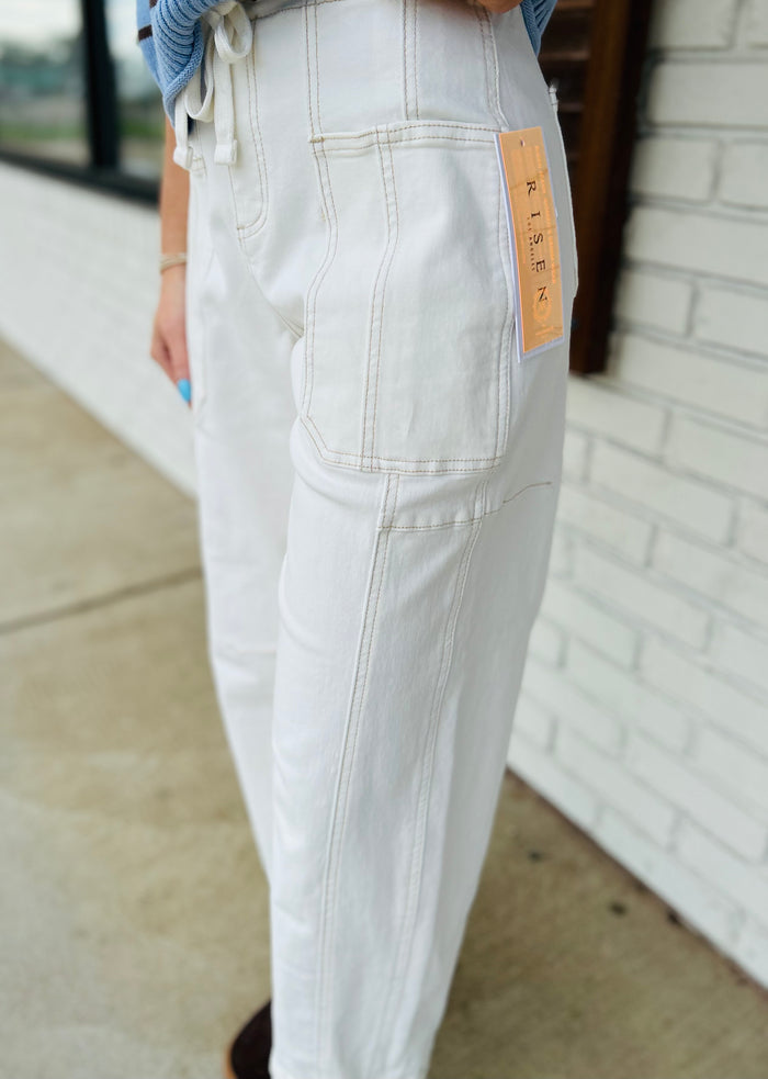 Risen High Rise Crop Wide Barrel Cargo Pocket Pants