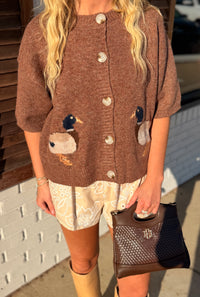 Mallard motif button up cardigan