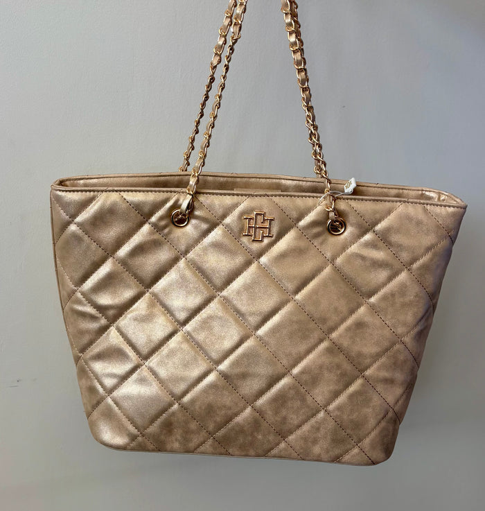 Caroline Hill Quentin Quilted Tote Gold Shimmer
