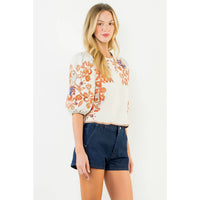 Floral Embroidered Puff Sleeve Top