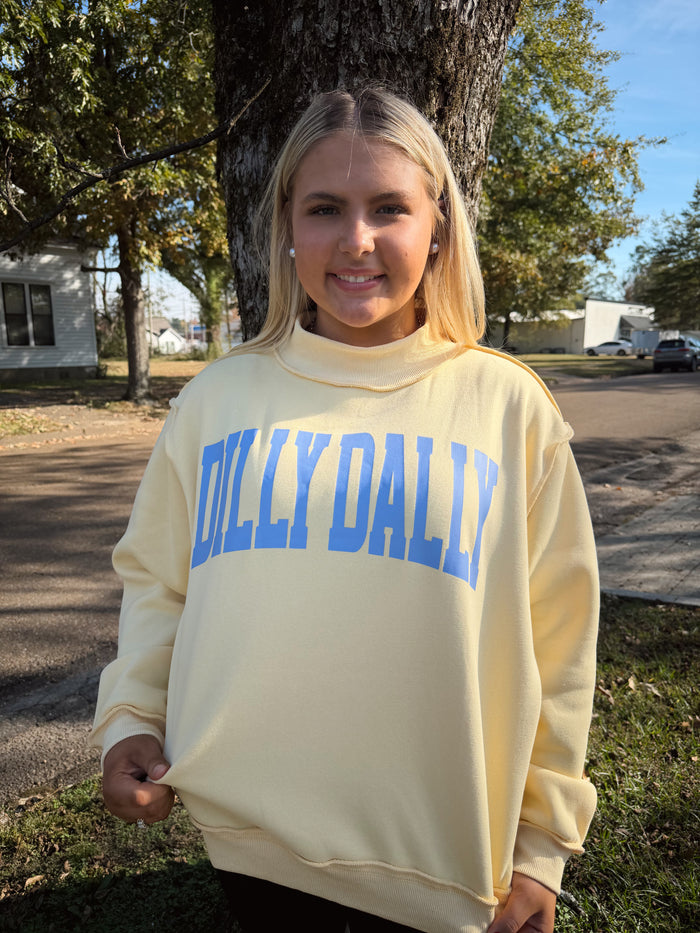 'dilly Dally' Print Reversible Mockneck Sweatshirt