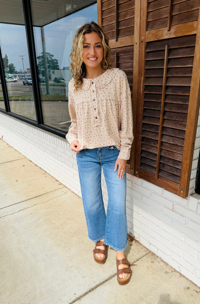 FLORAL PRINTED THERMAL WASHED TOP