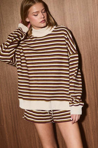 MOCK NECK STRIPE SWEATSHIRTS TOP