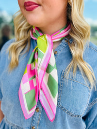 Gema Geometric Print Scarf Pink Green