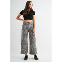HIGH-RISE WIDE LEG CROPPED CUFF LEOPARD