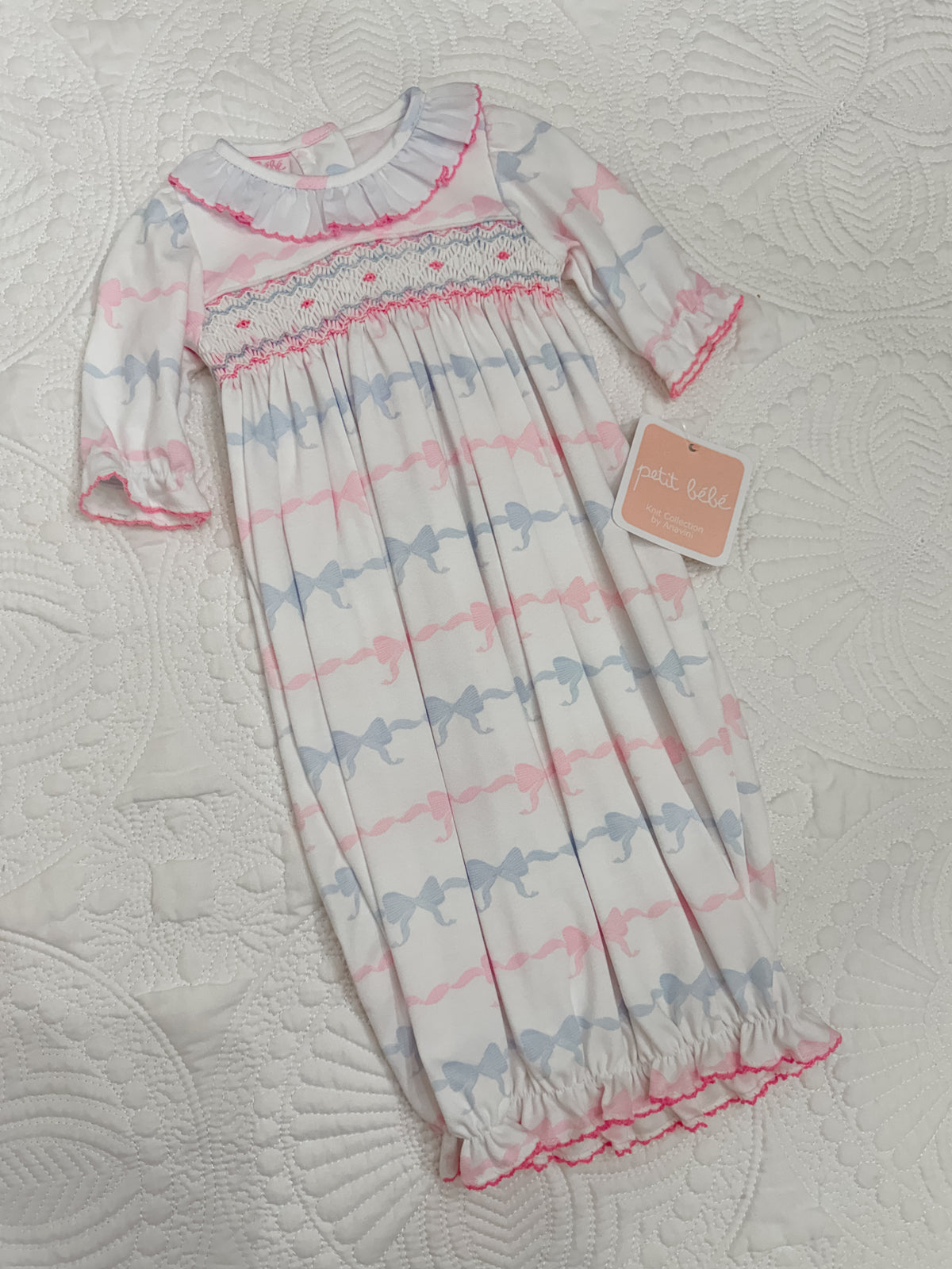 Petit Bebe Pink & Blue Bows Gown