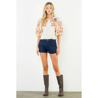 Floral Embroidered Puff Sleeve Top