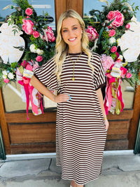 Stripe short sleeve midi dress