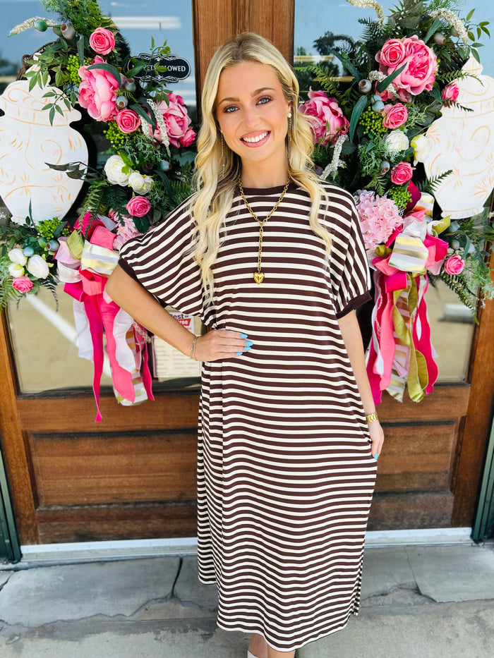 Stripe short sleeve midi dress