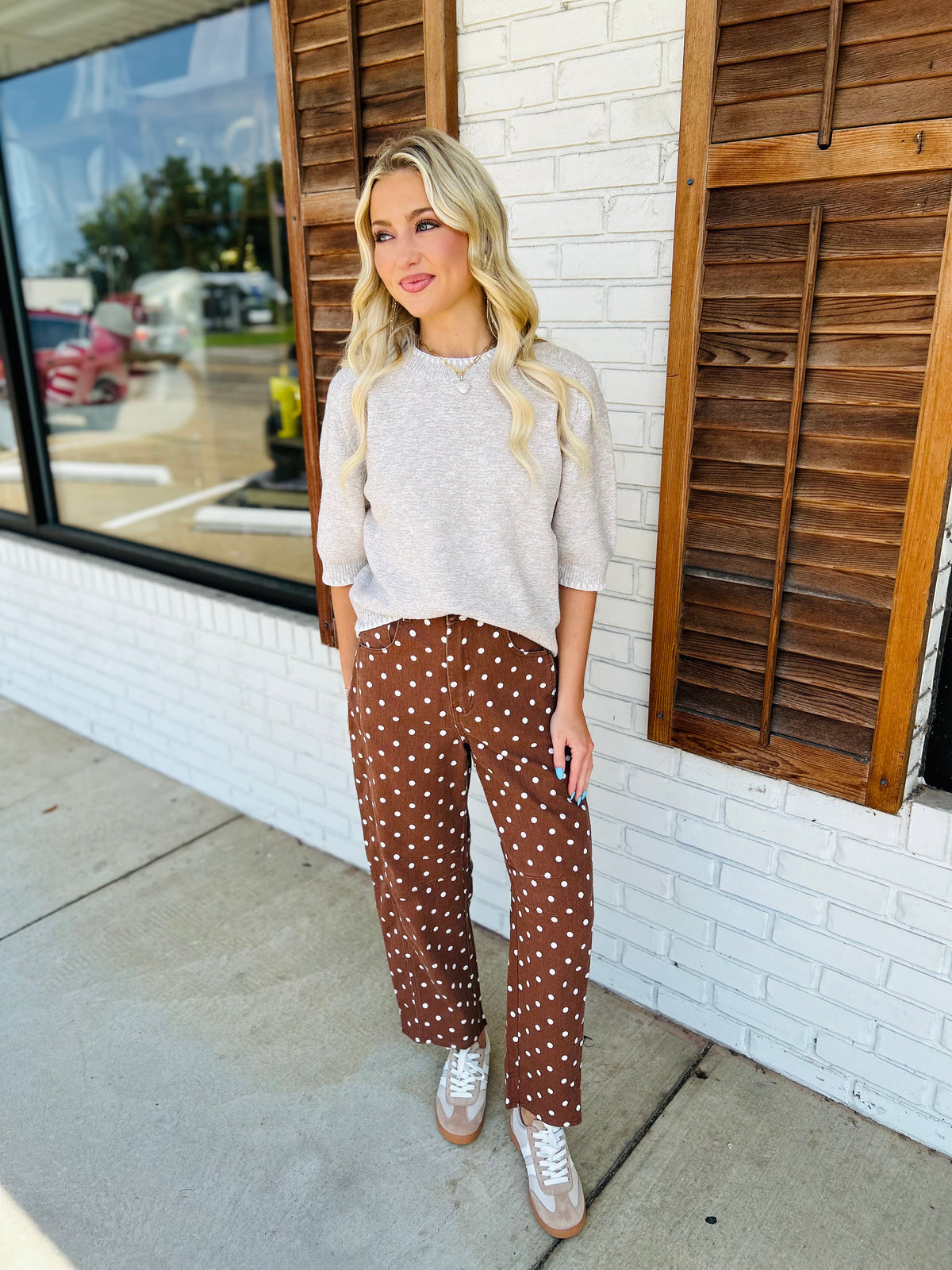 Heathered Contrast Trim Short Sleeve Knit Sweater