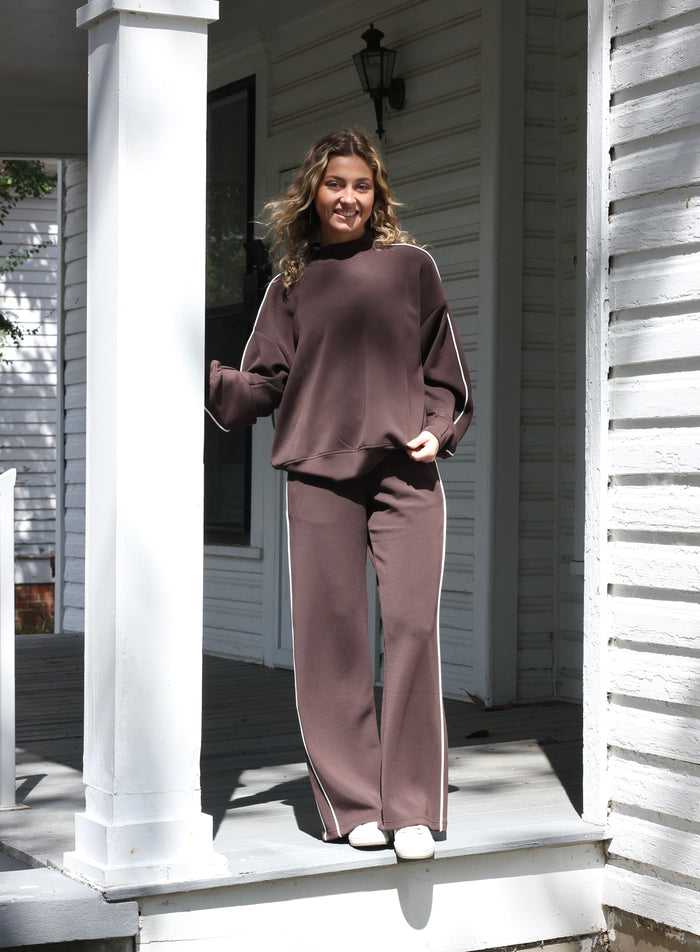 Modal Scuba Two Stripe Piping Straight Pants Set