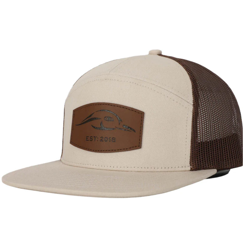 AMERICAN FLYWAY WATERFOWL - Leather Patch Pale Khaki & Brown 7 Panel