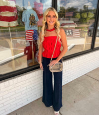 Sectional Wavy Cutout Sleeveless Top