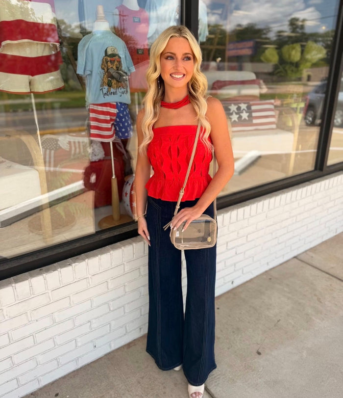 Sectional Wavy Cutout Sleeveless Top