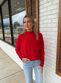 Viscose Mock Neck Exposed Seam Sweater