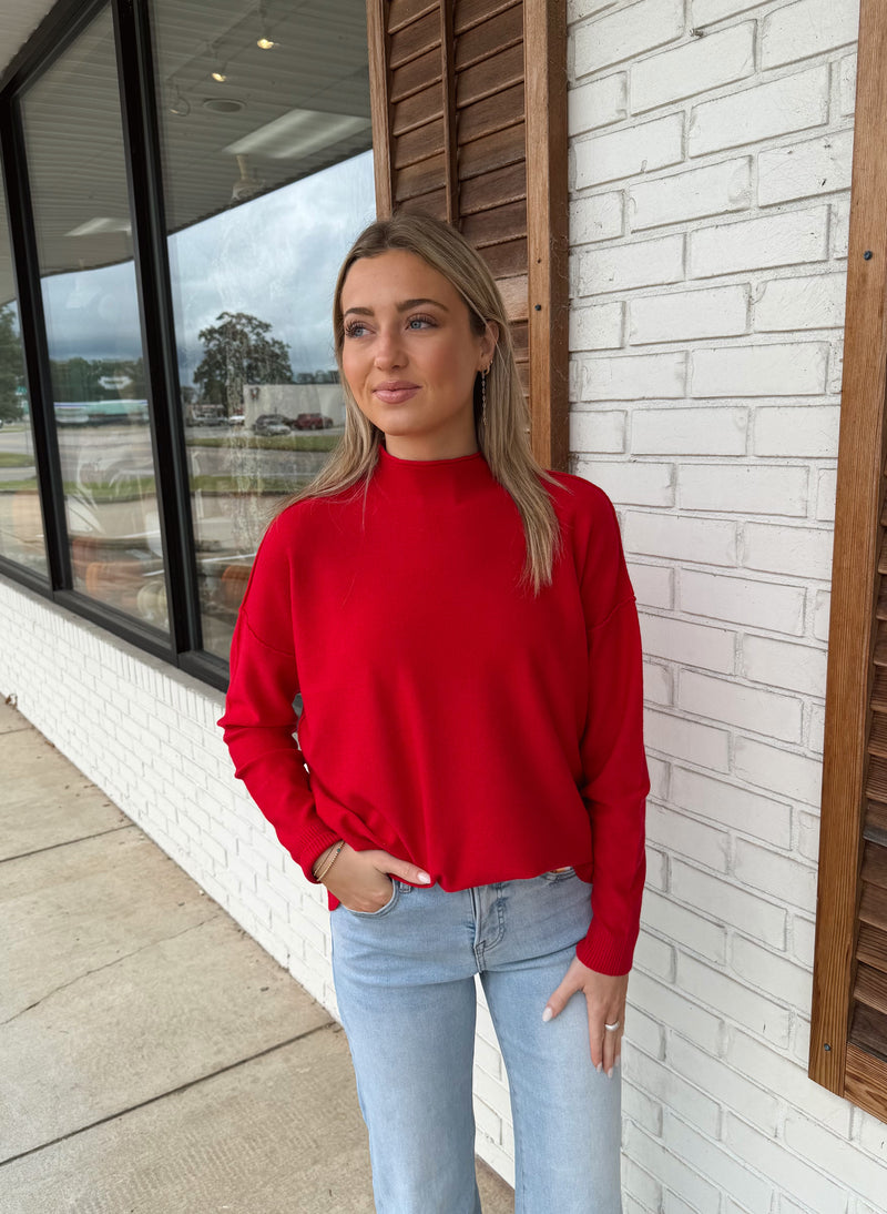 Viscose Mock Neck Exposed Seam Sweater