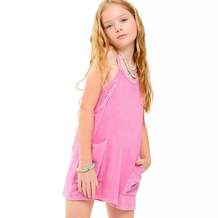 Girls Mineral Washed Dress with Built-in Romper Lining