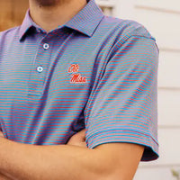 Bluecrest University Stripe Performance Polo Ole Miss Stacked Script