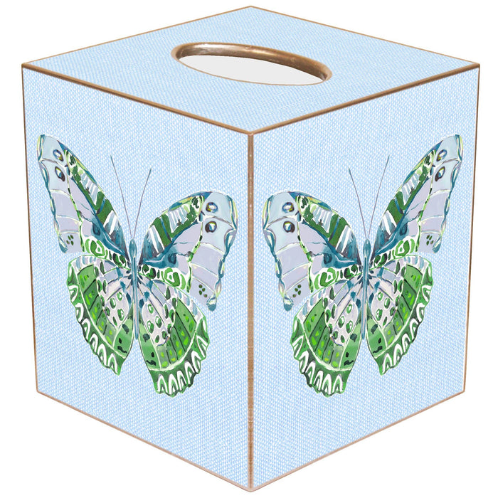Blue Linen Butterfly Tissue Box Cover TB7781