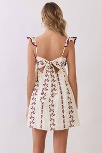 -Embroidered Flutter Sleeve Babydoll Mini Dress