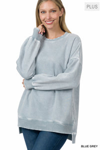 PLUS ACID WASH FLEECE HI-LOW HEM PULLOVER