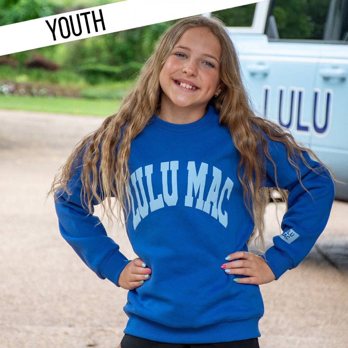 LULU MAC YOUTH SWEATSHIRT ROYAL/LIGHT BLUE PUFF