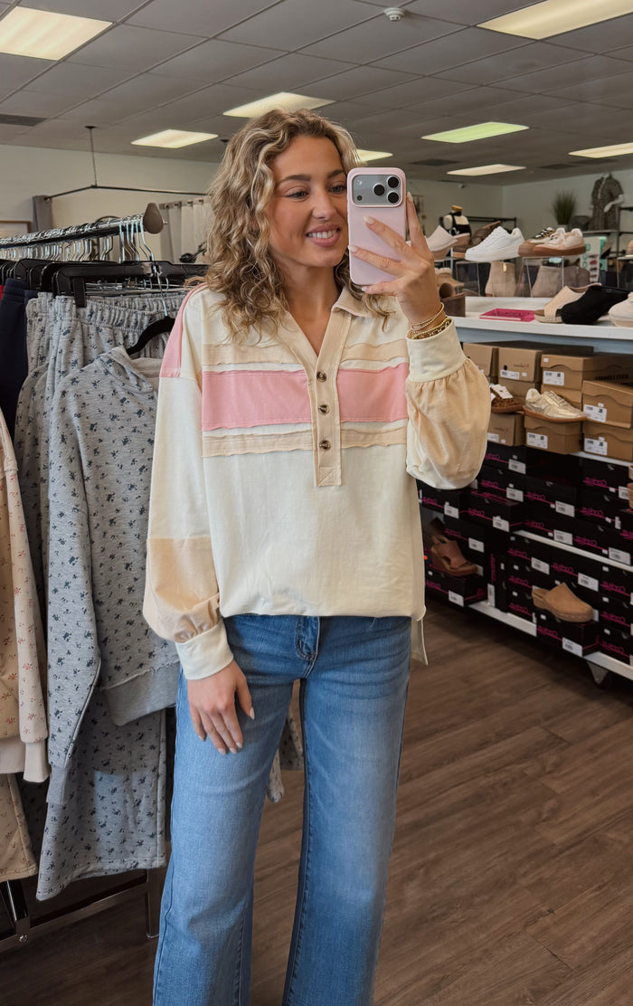 Color Block Oversized Collared Casual Knit Top