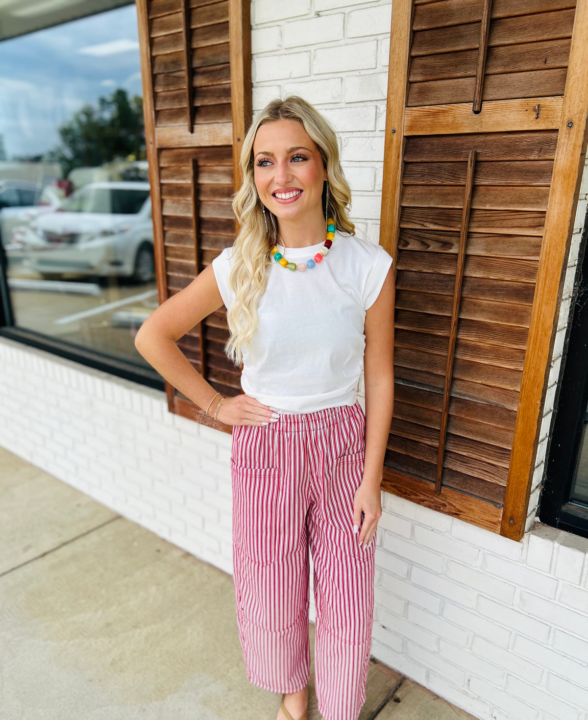 Stripe Pocket Detail Wide Leg Pants